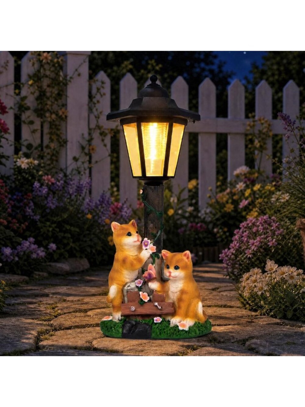 Charming Solar Cat Garden Statue with LED Lantern | Outdoor Decor for Patio